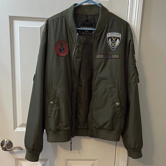 Express Green Bomber Jacket with Military Style - Picture 1 of 4